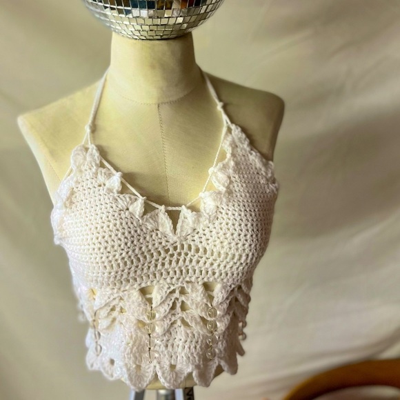 WHITE FESTIVAL OR SWIM TOP WITH CRYSTAL EMBELLISHMENTS - Picture 3 of 9